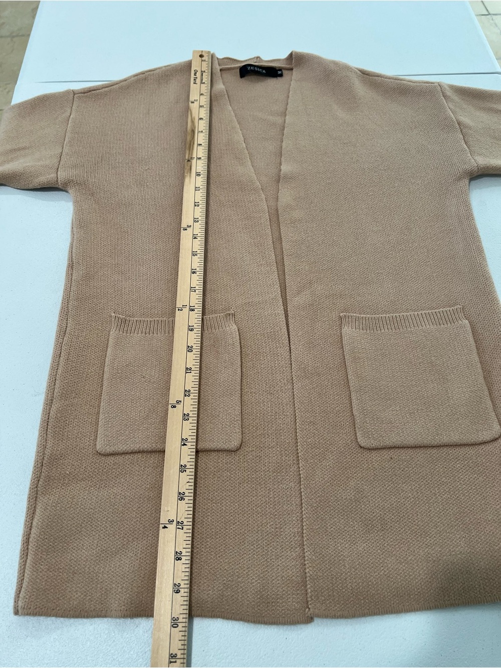 Zesica Open-Front Long Cardigan Sweater in Camel M - Picture 5 of 9